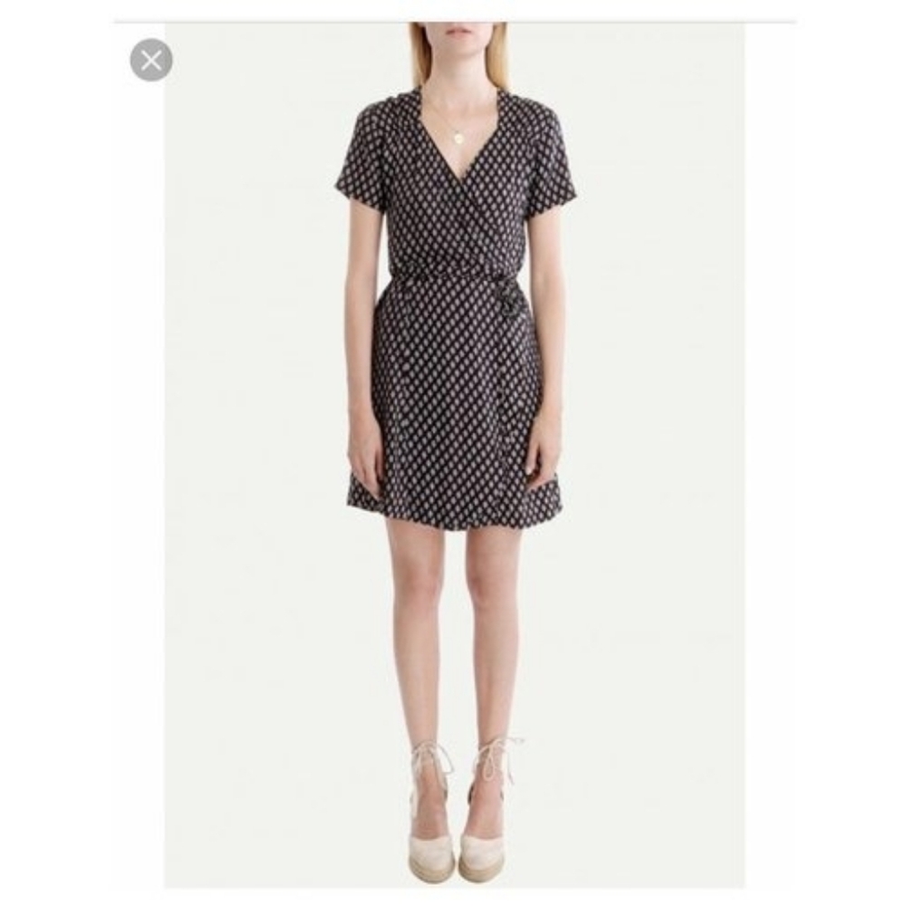 Rouje Black Mini Wrap Dress with White Polka Print
